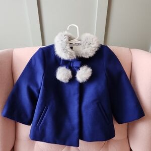 Janie and Jack 3-4 blue Grey winter poncho jacket cape 3t 4t